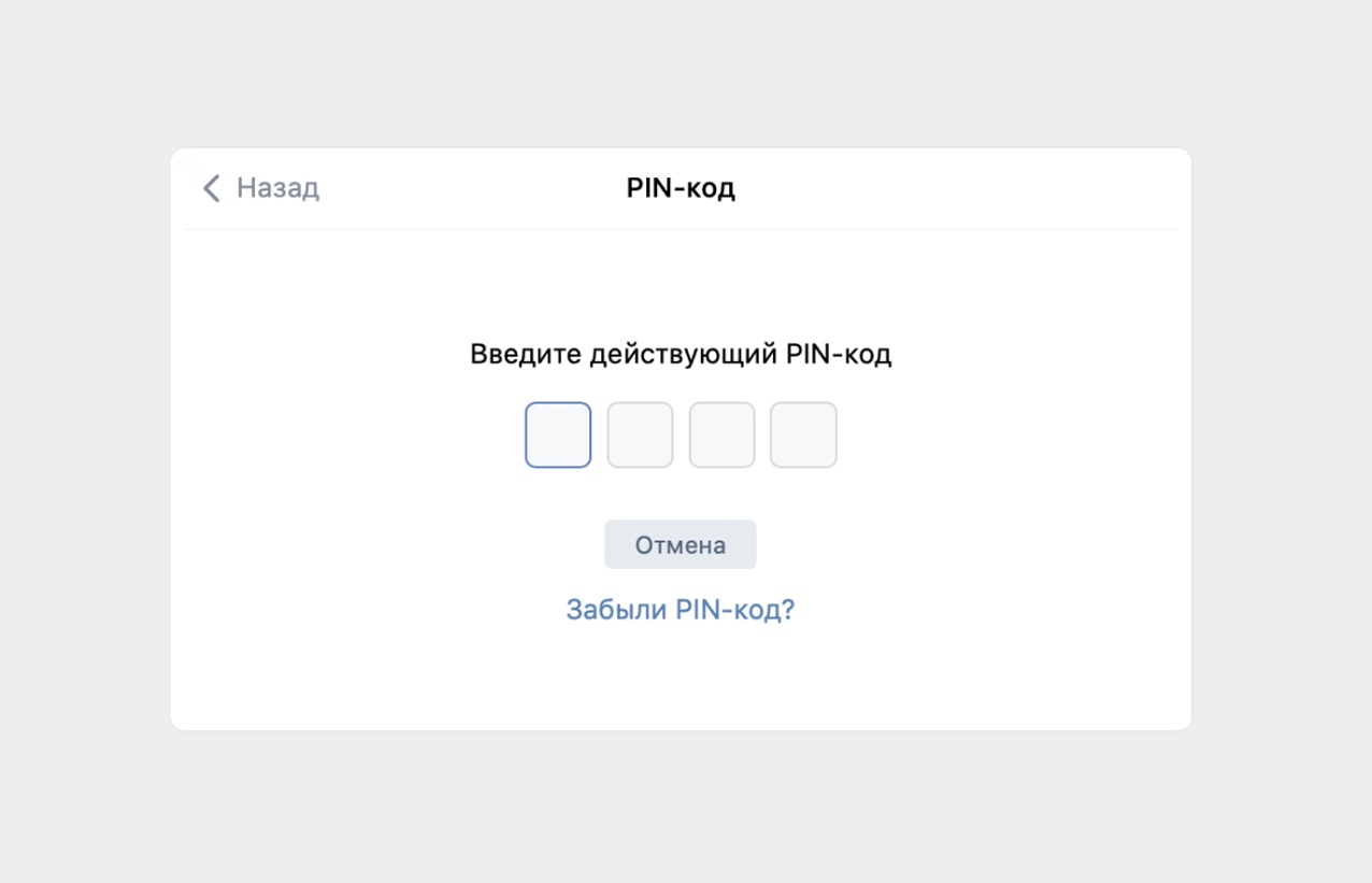 Окно ввода PIN-кода